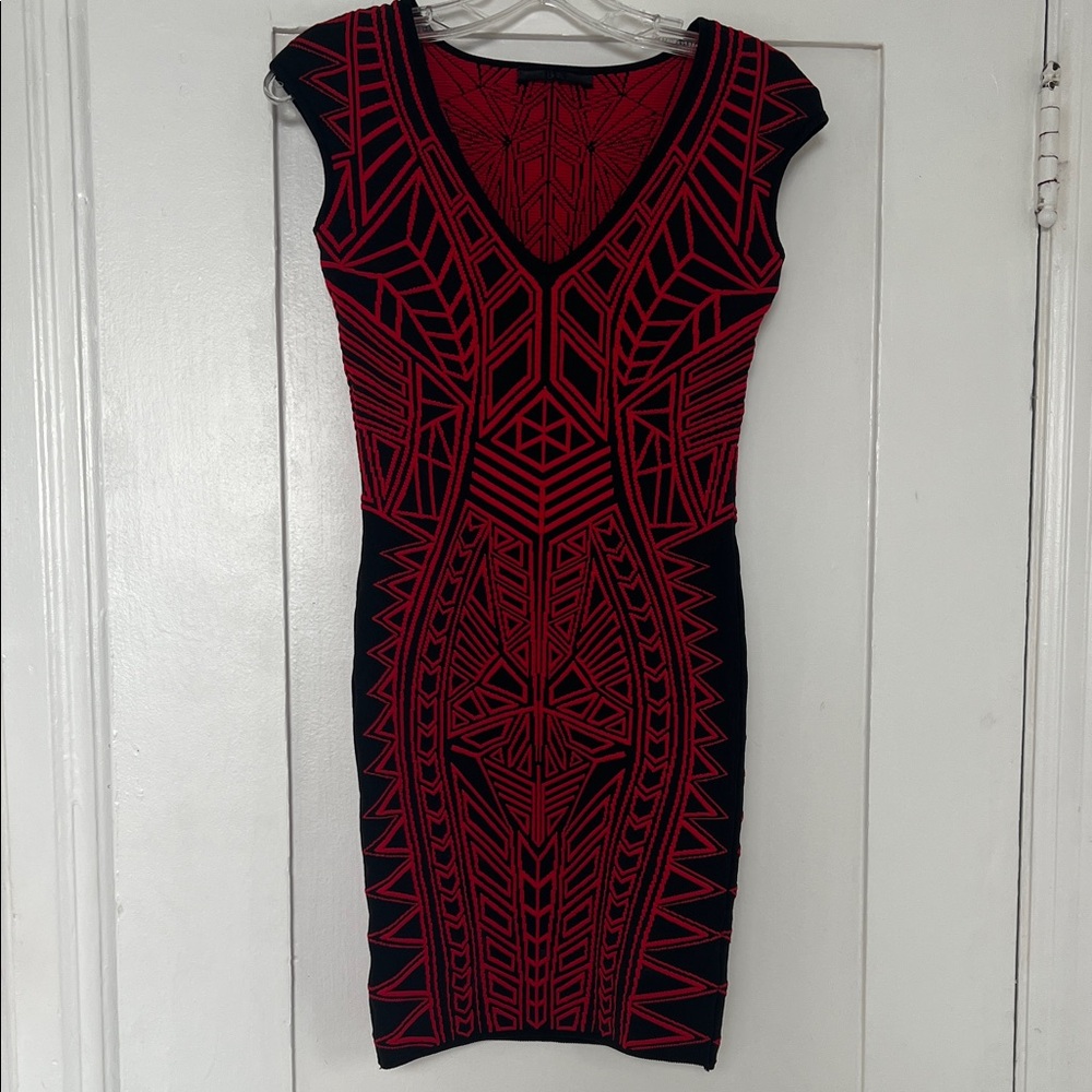 RVN Red and Black Patterned Mini Dress